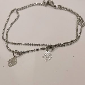 Brand New Silver Double Chain Leaf Anklet One Size